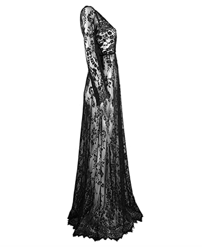 ZIUMUDY Sexy Deep V-Neck Long Sleeve Lace Beach See-Through Maternity Maxi Dress3