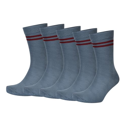 Cotton Grey Color with Maroon Stripes Design Calf Length School Socks for Boys & Girls (Pack of 5 Pairs)