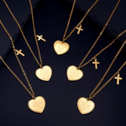 Xoyoyzu 14K Gold Plated Engraved Coin Pendant Necklace For Women Christian Bible Verse Cross Necklace Prayer Faith Religious Jewelry Gifts Heart 465 thumb #4