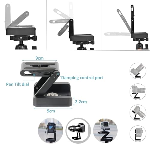 Image of BKN Foldable Z Pan Tilt Tripod Head Quick Release Plate Holder for DSLR Camera Camcorder Photography Accessory - 1 Piece (Black) (Z Plate)