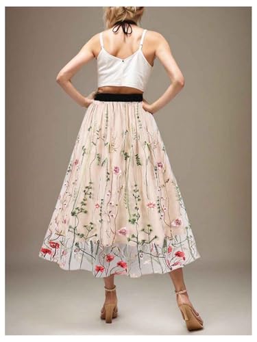 Floerns Women's Floral Embroidered Flared Midi Skirt Elastic High Waist Summer Skirts2