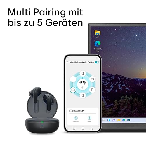 LG Tone Free DT80Q In-Ear Bluetooth Kopfh&ouml;rer mit Dolby Atmos-Sound, Meridian-Technologie, ANC (Active Noise Cancellation), UVnano & IPX4-Spritzwasserschutz - Wei&szlig;