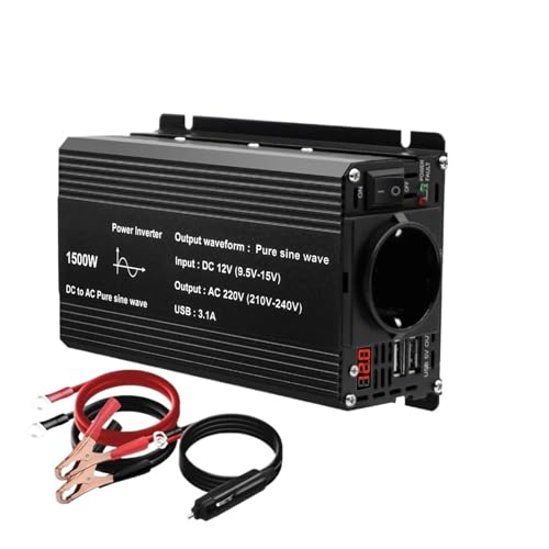 Inversor Corriente Inversor Coche 1500 W 2200 W 2600 W Onda Sinusoidal Pura CC 12 V A CA 230 V Potencia Máxima Pantalla LED Enchufe UE/ONU Transformador Inversor Solar Transformador(1500W 12V 50hz EU)