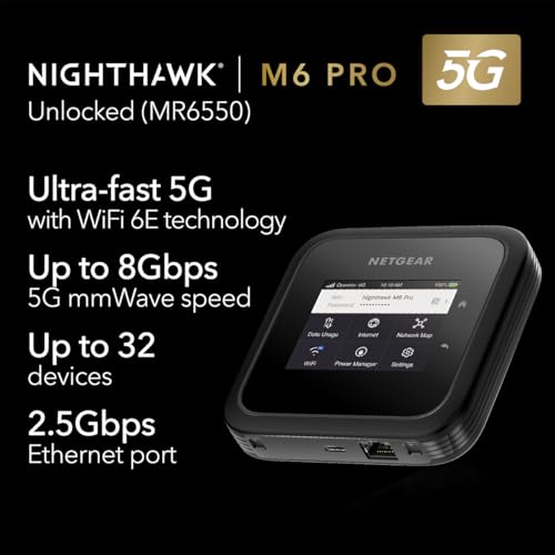 Image of NETGEAR Nighthawk M6 Pro Mobile Hotspot 5G mmWave, 8Gbps, Unlocked, AT&T, T-Mobile, Verizon International Roaming 125 Countries, WiFi 6E, Portable Device for Travel, Modem Wireless Router (MR6550)