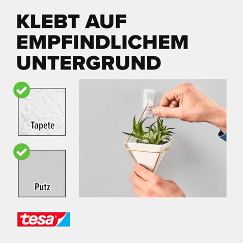 tesa Klebehaken Tapeten & Putz - selbstklebender Haken - ideal zur Befestigung von Girlanden & Lichterketten - hält bis zu 0,5kg/Haken - spurlos ablösbar