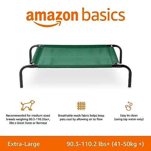 Image of Amazon Basics Cooling Breathable Elevated Dog Bed with Durable Metal Frame for Large Dogs, X-Large, 60 x 37 x 9 Inch, Green, Easy to Clean