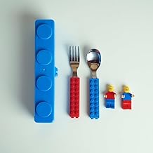 Kids Building Block Cutlery Set – Block Style Spoon & Fork, Stainless Steel, Interlocking Brick Handle, Travel case, Fun Toddler Feeding Set, Colorful Educational Tableware for Boys & Girls