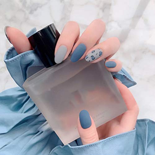BABALAL 24PCS Matte Ballet Fake Nails Leopard Acrylic Full Cover False Nails Clip on Nails for Women and Girls(Blue)