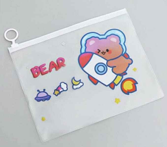 Image of AMANVANI Space Cartoon Folder for Kids: Zipper Envelope Bag Documents File Storage (4 Piece, Multi, A5, Zippered Multi-Compartment)