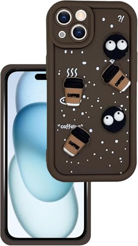 Image of GoldKart Back Case Cover Compatible for iPhone 15 Plus | Cute Fun Cartoon 3D Ball Coffee Silicone Case | Full Body Protection Back Cover for iPhone 15 Plus - Brown