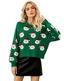 Lesmart Womens Ugly Christmas Sweater Funny Santa Funny Xmas Holiday Party Knitted Pullover Green L