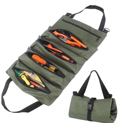Bolsa De Ferramentas Estojo Prático Maleta Enrolar C/Bolsos (Verde-musgo)