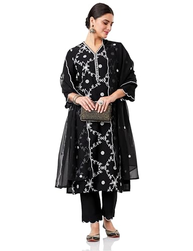 Amazon Brand - Myx Women's Embroidered Kurta Pant Set with Organz...