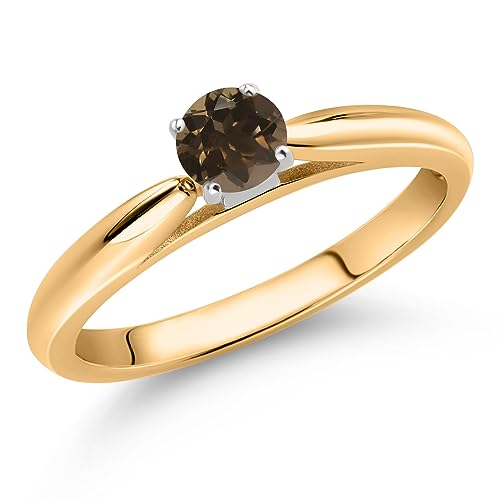 Gem Stone King 10K Yellow Gold Gemstone Birthstone Solitaire Engagement Ring For Women | Round 4MM | Wedding Anniversary Promise Ring For Women | Available in Size 5,6,7,8,92