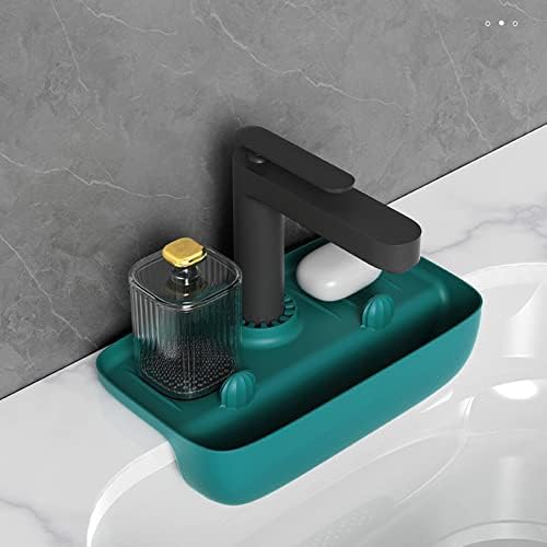 CuisinSmart Kitchen Sink Storage Rack,Faucet Splash-Proof Draining Rack,Non-Slip Sink Water Collection Pad Kitchen Rag Sponge Wipe Sink Tray Holder Drain Basket for Various Countertops light blue
