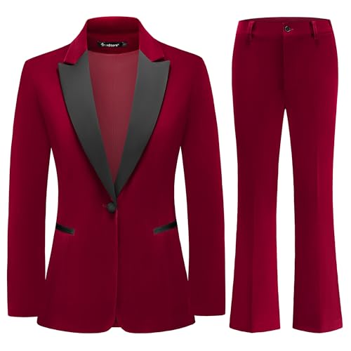 TRONSTORE Women's Velvet Suit 2 Piece Set Satin Peaked Lapel