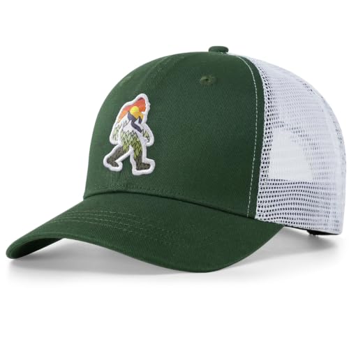 Pnkvnlo Mesh Bigfoot Hat Leather Cap for Men- Great Snapback Closure Sasquatch Hat for Hunting & Hiking-Dusk-Green