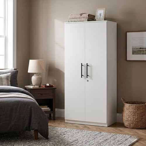 Image of FFO Matrix 2 Door Wardrobe with 2 Drawers | Multi-Purpose Wardrobe Organizer with Shelves | Engineered Wood Cupboard for Living Room, Bedroom & Office | Modern Sideboard Storage Unit White DIY.