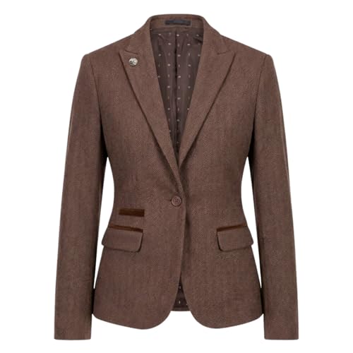 Image of TruClothing Women's Tweed Blazer Herringbone Slim Fit Work Office Jacket - Oak 16