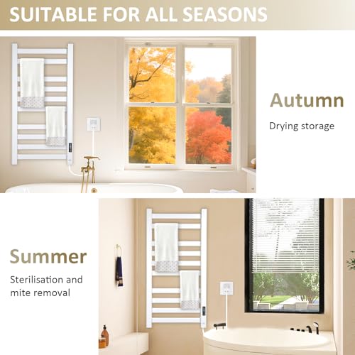AyiDrmjj Heated Towel Rack for Bathroom Towel Warmer Racks Wall Mounted with Timer & Temperature Multi-Level Adjustments with 10 Bars for Bathroom Shower Hot Tub Spa(White) by AyiDrmjj - Image 5
