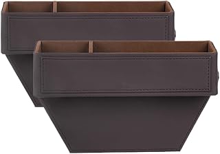 HIBEYO Caja de Almacenamiento de Piel sintética para Coche, Organizador para el Asiento del Coche, Bolsillos Laterales para el Asiento del Coche, Relleno Dividido, 2 Unidades, Color marrón Oscuro