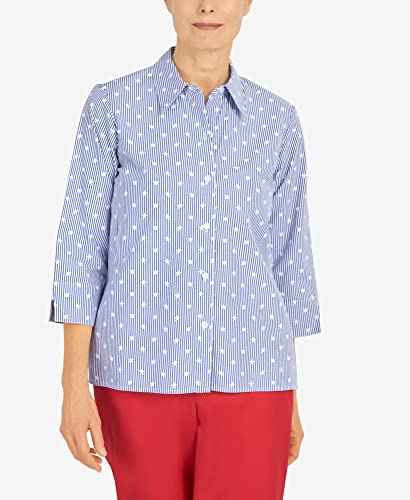 Alfred Dunner Women's Stars On Stripe Button Down Top Size L Blue #TOP5
