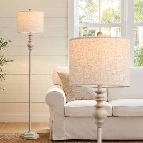 Image of BOBOMOMO 64.25 inch Farmhouse Floor Lamp for Living Room, Tall Antique Gray Standing Lamp with Rotary Switch, Vintage Reading Lamp for Bedroom & Nursery, Rustic Home Decor Corner Lamp