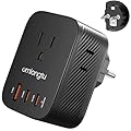 European Travel Plug Adapter, Schuko Type E F Plug Adapter Germany France Power Adapter, 20W USB-C & 3 AC Outlets Travel Adapter, US to Europe EU Spain French German Greece Iceland South Korea Norway