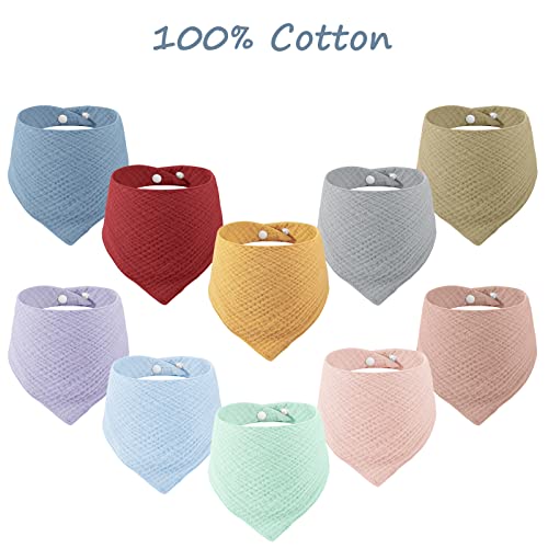 Pandaear 10 Pack Muslin Baby Bibs, 100% Cotton Baby Bandana Drool Bibs For Newborns Unisex Boys Girls, 10 Colors Set Absorbent Bandana Bibs For Teething & Drooling #TOP3