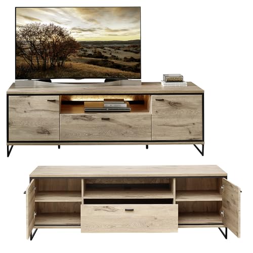 Lomadox Wohnmöbel Set Wohnwand inkl. Beleuchtung braun 5-teilig Modern, 1 Couchtisch, 1 Vitrine, 1 Highboard, 1 Lowboard, 1 Wandboard – Bild 8