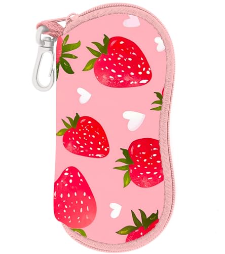 WRIGAEL Estojo de óculos de sol macio para mulheres, bolsa para óculos, óculos, crianças, meninas, óculos de sol, fofos, kawaii, Morango, tamanho �nico