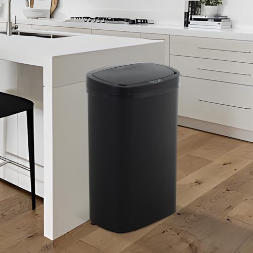 Automatic 13 Gallon Gabage Can with Soft Close,Indoor Smart Large Trashcans with Lid for Kitchen,Waterproof Gabage Can for Kitchen,Touch-Free,Black