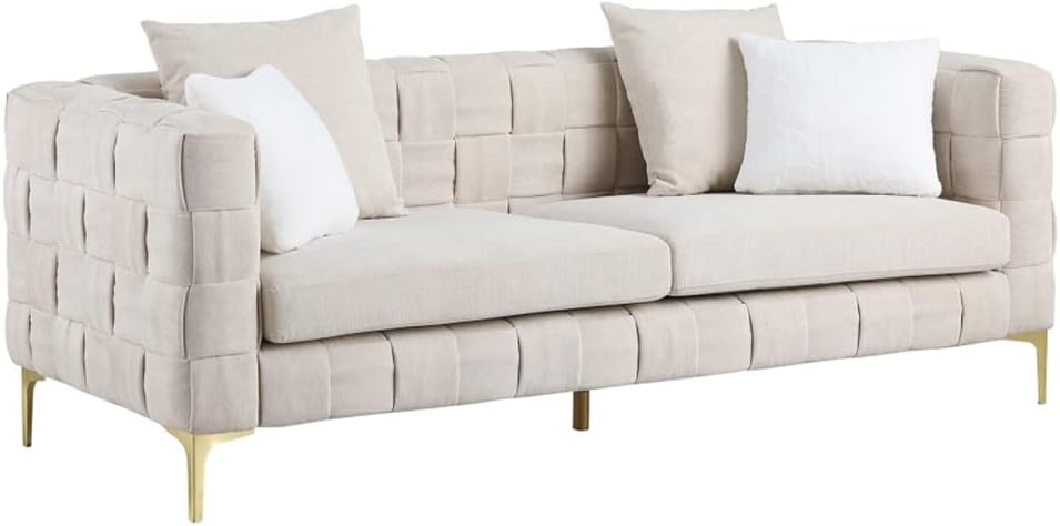 Beige Snowflake Woven Sofa, Living Room, Hand 4 Square Accent Pillows