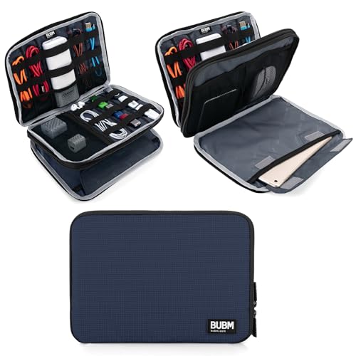 BUBM Double Layer Electronics Organizer, Travel Gadget Bag for Cables, Memory Cards, Flash Hard Drive and More, Fit for iPad or Tablet(up To 9.7