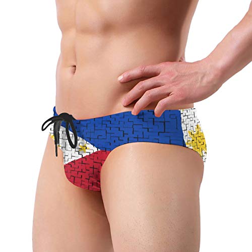 Men's Swim Briefs Philippine Flag Puzzle Breathable Swim Trunks Triangle Beach Surfing Short Black4