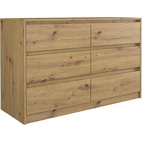 CDF Grande Commode 120 cm avec 6 Tiroirs Bahut Meuble de Rangement Salon Chambre Couloir Buffet Design Moderne sans Poignées Robuste et Stable 120 x 40 x 73,5...