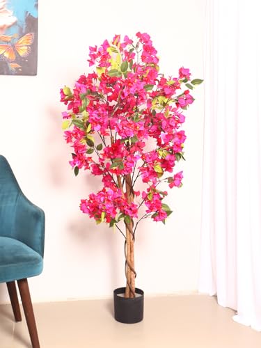 Image of Artificial Bougainvillea Tree 5 Feet with Pot Premium Pink Flower Plant for Home Decor, Office, Hotel, Living Room & Indoor Decoration Realistic Faux Flower Tree