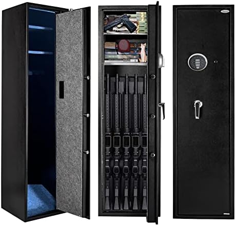 Quicktec Larger and Deeper Rifle Safe, New and Improved Gun Safe for 5-6 Rifles and Shotguns for Home, Quick Access Gun Storage Cabinet (w or w/o Scope) with Pistol Lockbox Silent Mode