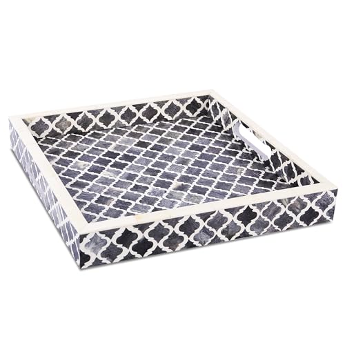 Handicrafts Home Moroccan Pattern Inspired Decorative Trays 12×12 Chic Grey Centerpiece Versatile Ottoman Tray for Modern Home Decor Artistic Kitchen Serving Tray Ideal Tray for Living Room