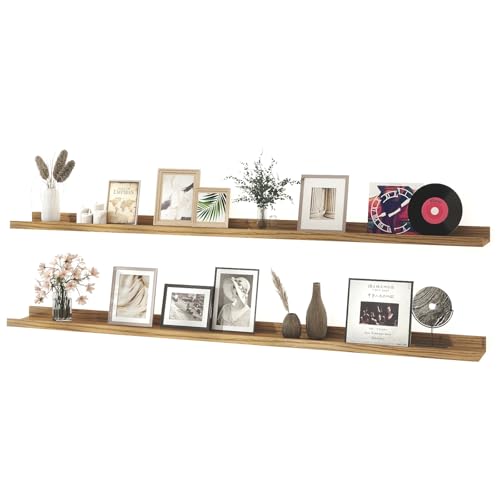 Image of Oak Floating Shelves for Wall Decor, 56 in Shelf with Lip, 2 Set | 4.5 inch Deep Display Picture Ledge Shelf, Long Wall Mounted Storage Shelves for Bedroom, Bathroom, Living Room, Kitchen, Nursery