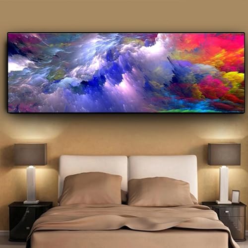 Cuadro abstracto de paisaje con nubes coloridas en lienzo de 60x180cm 2