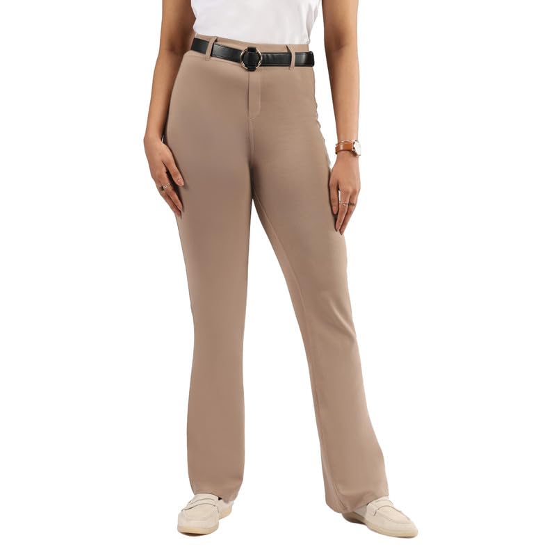 Image of Blissclub AM:PM Air Flare Trousers Cotton for Women Above 5'5 ft Tall | Bootcut Trousers and Formal Pants for Women Office wear | Tailored fit