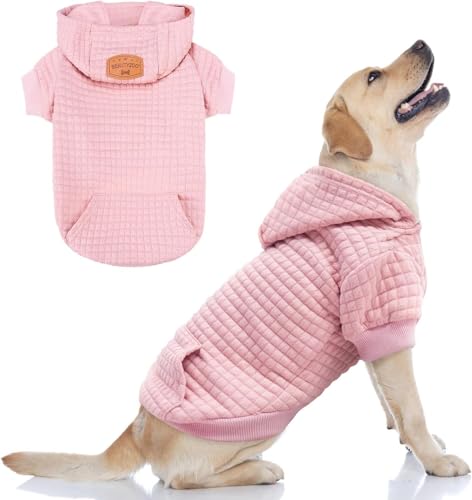 Image of BEAUTYZOO Dog Hoodies Sweater for Large Dogs,Waffle‑Like Laminated Pet Coat | Warm Dog Sweatshirt with Pocket & Leash Hole,Pullover Clothes for Girl Boy Dogs,Stretchy & Easy‑On‑Off,Labrador & Great Danes