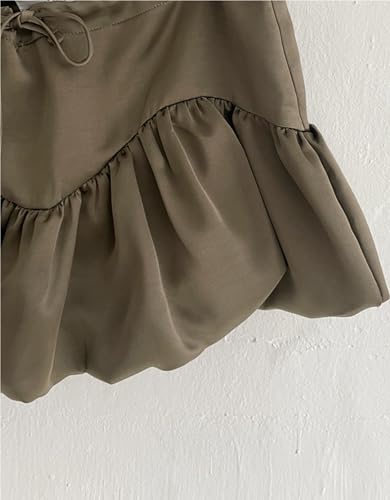 OCUH Bubble Skirt Satin Pleated Ruffle Puffy Mini Skirt A Line Low Waist Vintage Balloon Skirts Cutecore Clothes3
