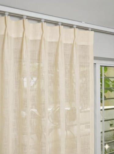 Image of KALIYO Linen Look Sheer Pleated Curtains for Living Room & Bedroom | Premium Light Filtering Window Curtains | Pinch Pleat Header Curtain Panels | Beige | 5FT | 2 Piece Set