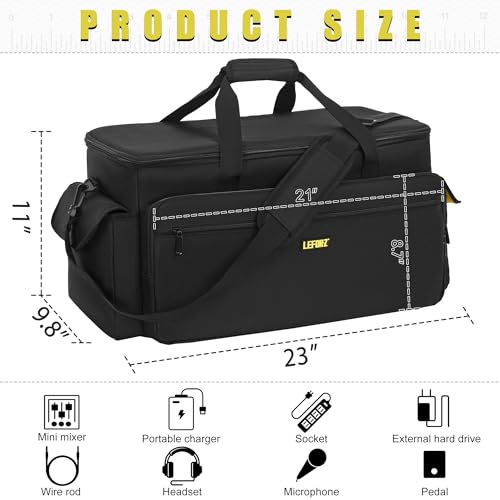 LEFOR·Z DJ Equipment Gig Bag Cable File Organizer Bag with Detachable Dividers and Padded Bottom,Travel Music Bag for Professional DJ Gear,Sound Equipment, Musical Instrument and Accessories