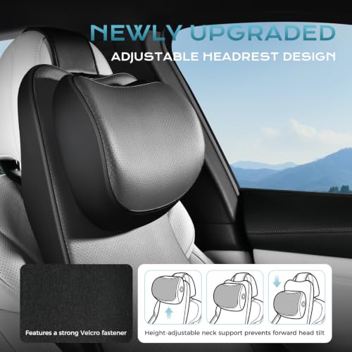 Image of Coverado Car Seat Cushion and One Piece Lumbar Support with Headrest Pillow, Ergonomic Memory Foam Car Back Support, Adjustable Velcro Design Car Neck Pillow, Sciatica Back Neck Pain Relief, Blackgray