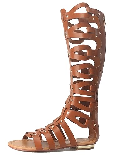 Image of Hanfike Knee High Sandals for Women Gladiator Cut Out Summer Roman Boots