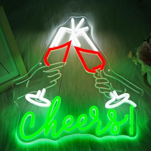 Image of Cheers Neon Sign, JGHTURIE Neon Signs for Wall Decor Green Light up Sign Bar Club Signs for Man Cave Decor USB Powered