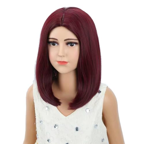 Image of Red Wig Wine Red Bob Wig Short Bob Wig Middle Part Wig for Women Synthetic Wigs with Wig Cap